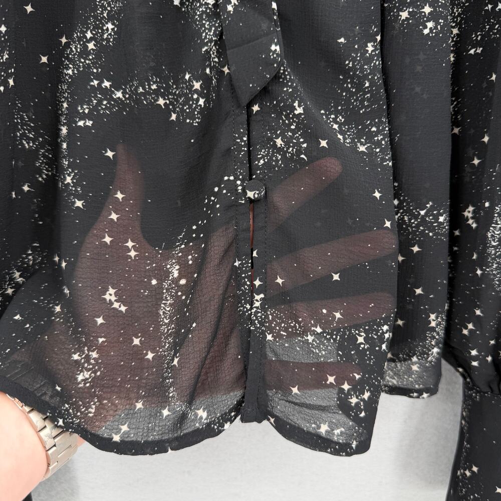 Free People Stars Align Black & White Sheer Button Up Long Sleeve Blouse Top - Picture 10 of 15